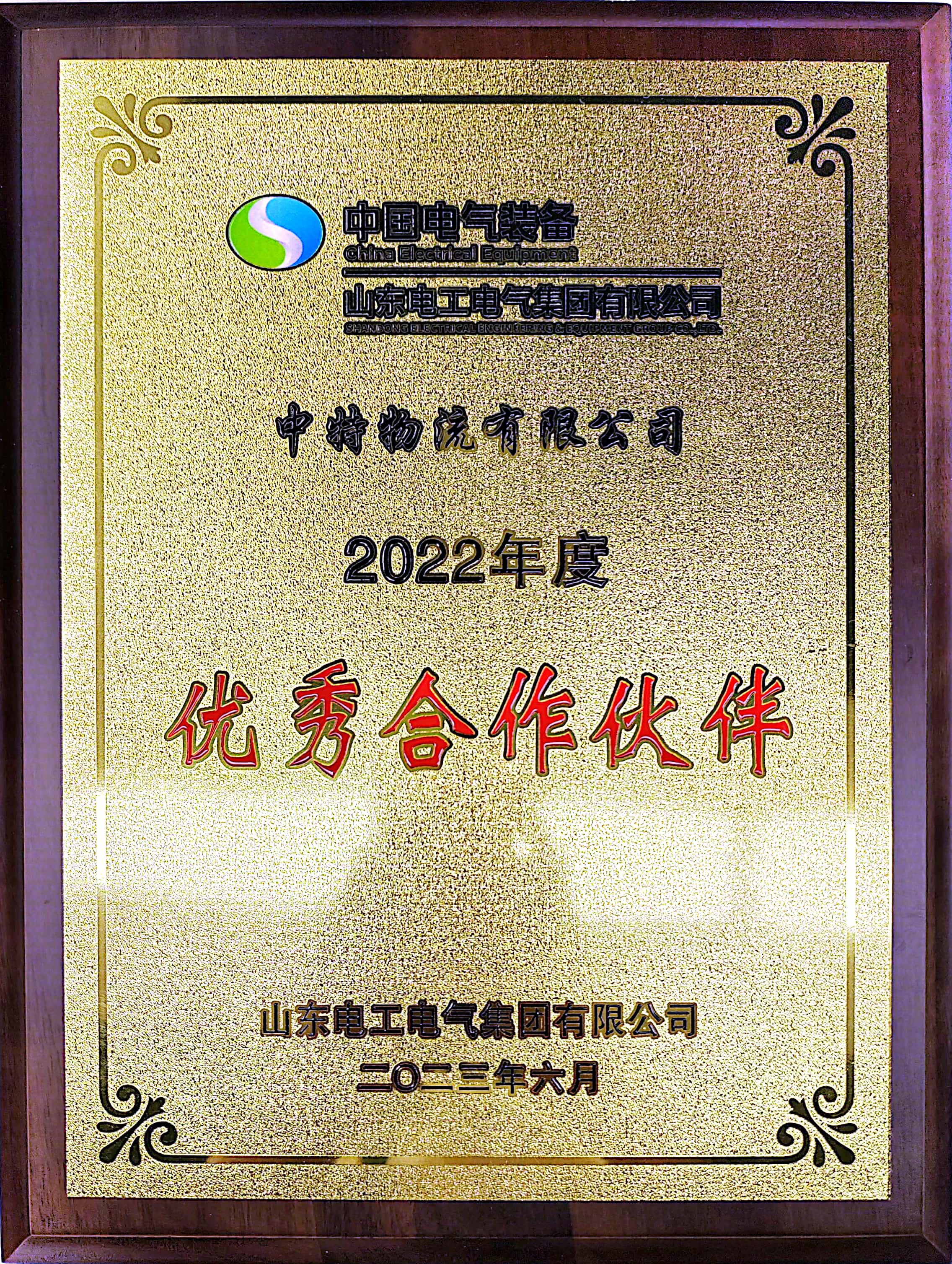 中國電氣裝備山東電工電氣集團(tuán)有限公司“2022年度優(yōu)秀合作伙伴”